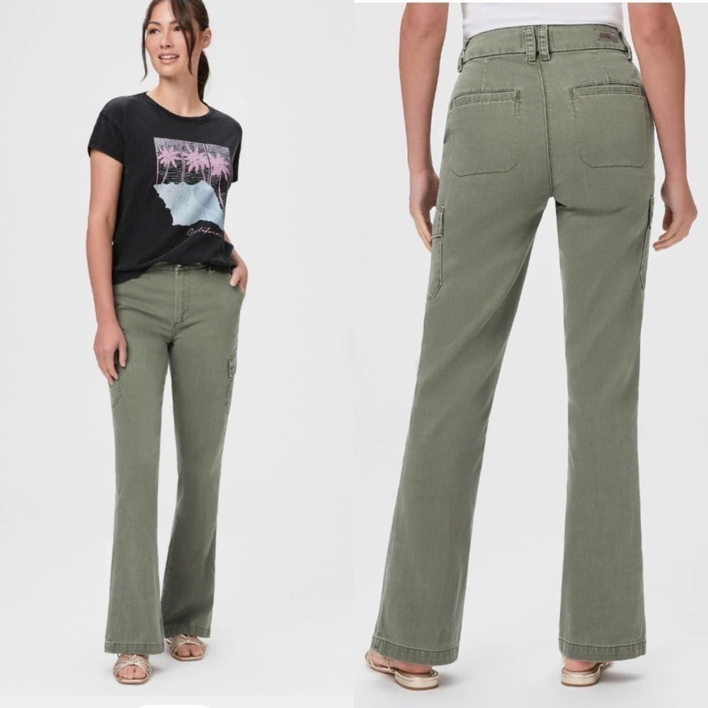 PAIGE Dion High Rise Flared Cargo Pants, Vintage Ivy Green, Size 29